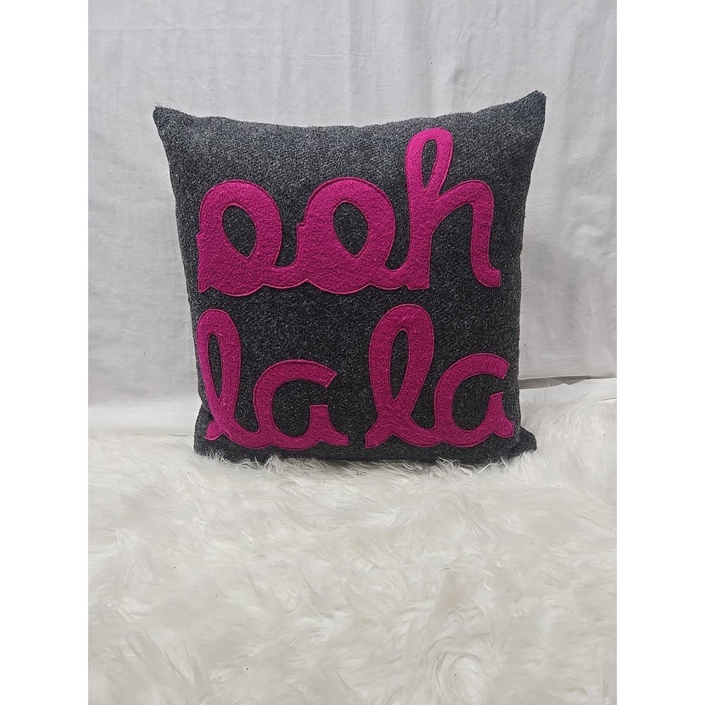 Alexandra Ferguson Gray Felted Ooh La La Applique Throw Pillow 15"x15"x5" Zipper